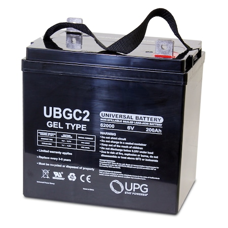 Upg Sealed Lead Acid Battery, 6 V, 200Ah, UBGC2, L5 L Type Tab Terminal, GEL, Golf Cart Type 40703